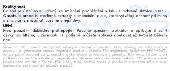 Příbalový leták - Golanil junior ústní sprej 30ml Pharmalife