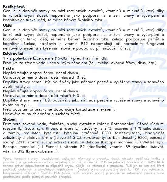 Příbalový leták - Genius 200ml Pharmalife