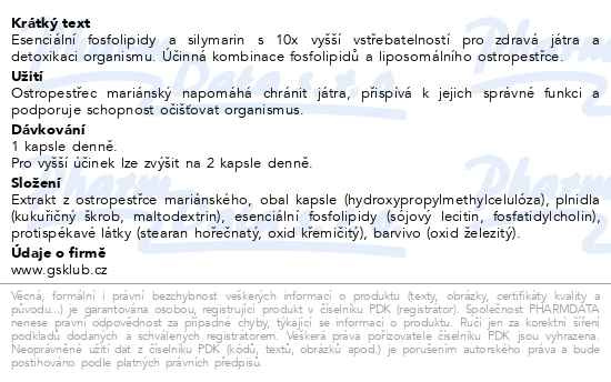 Příbalový leták - GS Lipo Essencia se silymarinem 60 kapslí