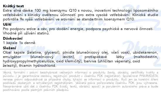 Příbalový leták - GS Koenzym Lipo Q10 100mg 60+10 kapslí dárek