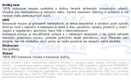 Příbalový leták - Allnature Kokosová mouka BIO 500g