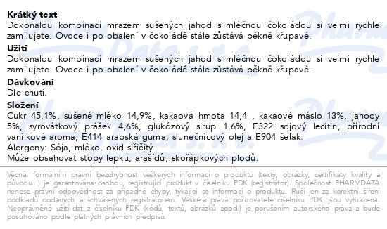 Příbalový leták - Allnature Jahody sušené mrazem v mléčné čoko 100g