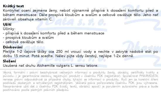 Příbalový leták - Allnature Čaj Kontryhel nať 250g