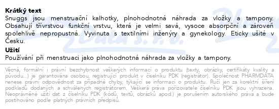Příbalový leták - Snuggs Classic pro silnou menstruaci, vel. XL