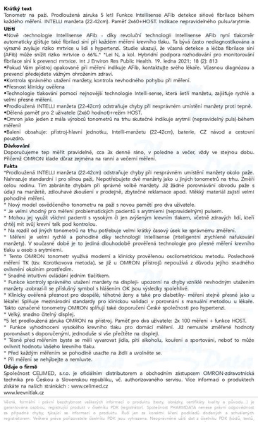 Příbalový leták - Tonometr OMRON M3 Comfort AFib pažní+síťový zdroj