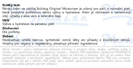 Příbalový leták - BULLDOG Original Moisturiser Pleťový krém 100ml