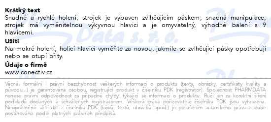 Příbalový leták - WILKINSON Hydro 3 Skin Protection strojek +9 náhradních hlavic