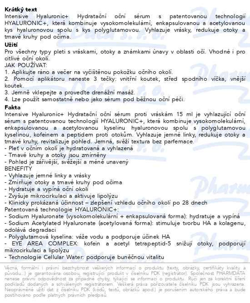 Příbalový leták - ESTHEDERM Intensive Hyaluronic+ oční sérum 15ml