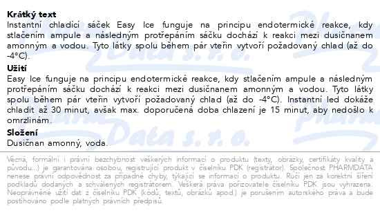 Příbalový leták - EASY ICE jednorázový chladící sáček 14x18cm