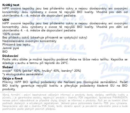 Příbalový leták - HiPP KAPSIČKA BIO Jablko-Hruška-Banán 100g
