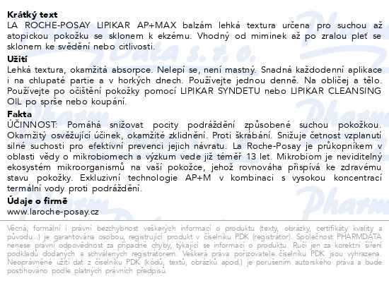 Příbalový leták - LA ROCHE-POSAY LIPIKAR AP+M lehká textura 400ml