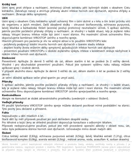 Příbalový leták - VIROSTOP ústní sprej 30ml