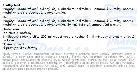 Příbalový leták - Megafyt Bylinková lékárna Dobré trávení 20x1.5g