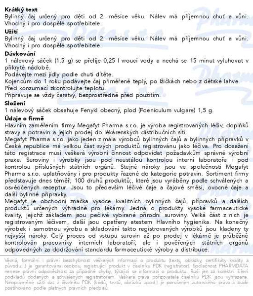Příbalový leták - Megafyt Bylinný čaj fenykl pro děti 20x1.5g