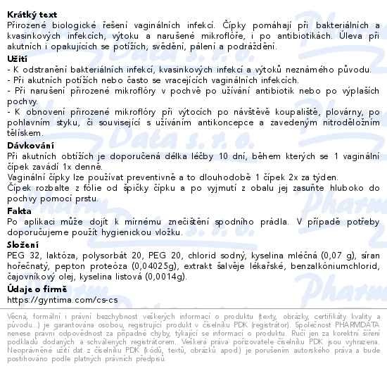 Příbalový leták - Fytofontana GYNTIMA Probiotica Forte vag.čípky10ks