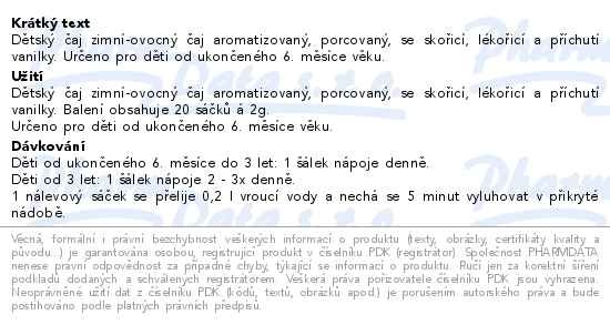 Příbalový leták - Megafyt Dětský čaj Zimní 10x2g