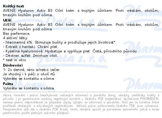 Příbalový leták - AVENE Hyaluron Activ B3 Oční krém 15ml