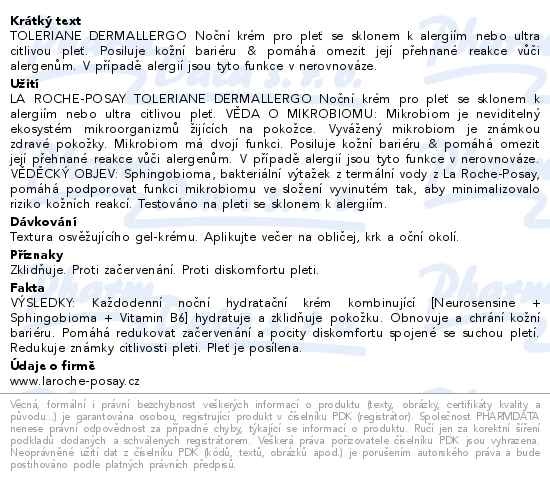 Příbalový leták - LA ROCHE-POSAY TOLERIANE DERMALLERGO Noční krém 40ml