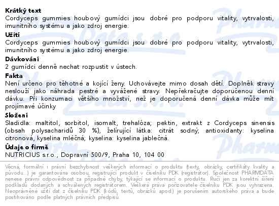 Příbalový leták - Cordyceps 500mg gummies 60ks