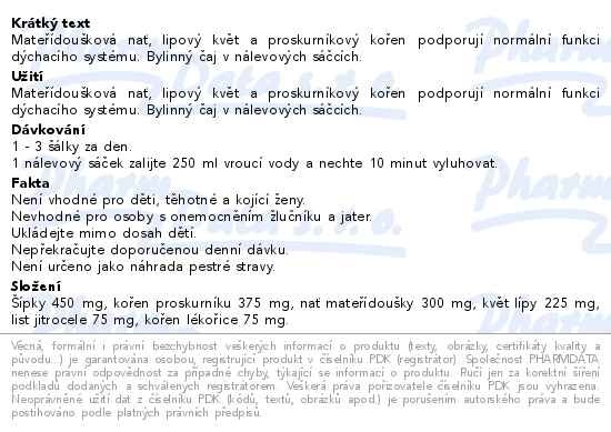 Příbalový leták - Bylinný čaj Průdušky 20x1.5g Galmed