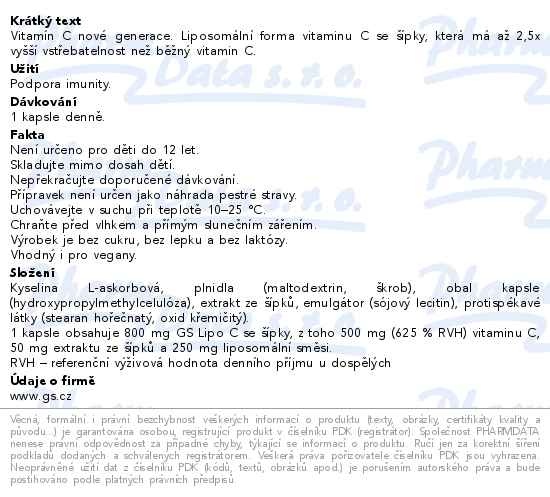 Příbalový leták - GS Vitamin Lipo C 500mg se šípky XXL 100+10 kapslí