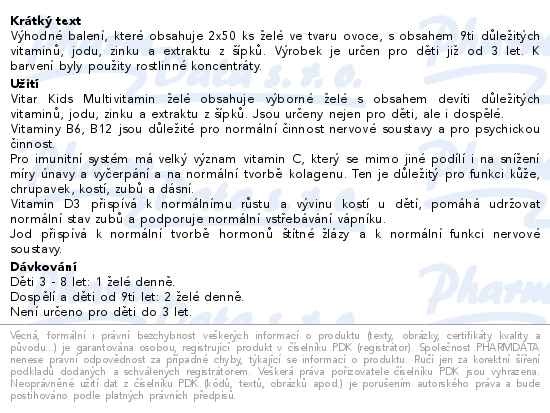Příbalový leták - Vitar Multivitamin Bob a Bobek želé 2x50ks