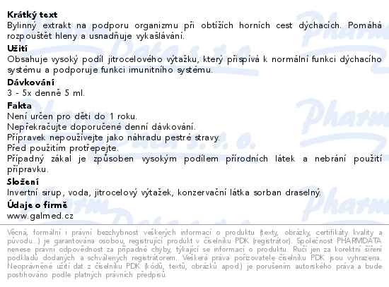 Příbalový leták - Sirup jitrocelový 130g Galmed