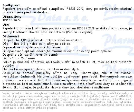 Příbalový leták - Repelent Predator Parazit sprej na vši 100ml