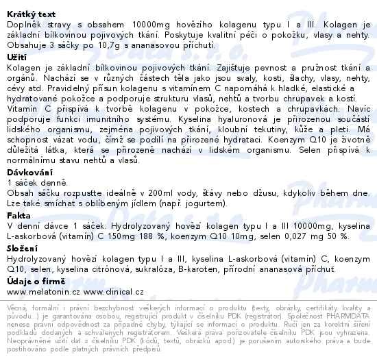 Příbalový leták - Clinical Collagen 10 000 mg + vitamin C + selen a koenzym Q10 3x10.7g