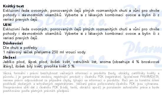 Příbalový leták - Biogena Majestic Tea Broskev&Pivoňka 20x2.5g
