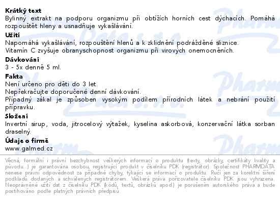 Příbalový leták - Sirup jitrocelový s vitamínem C 325g Galmed