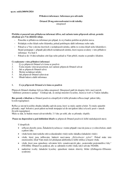 Příbalový leták (SUKL) - Ortanol 20mg 14 enterosolventních tobolek