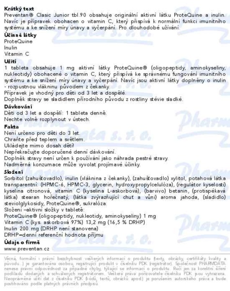 Příbalový leták - Preventan Clasic Junior 90 tablet