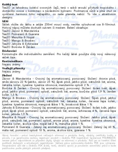 Příbalový leták - Čaj Tea2O MAXI BIOGENA 60 nálevových sáčků