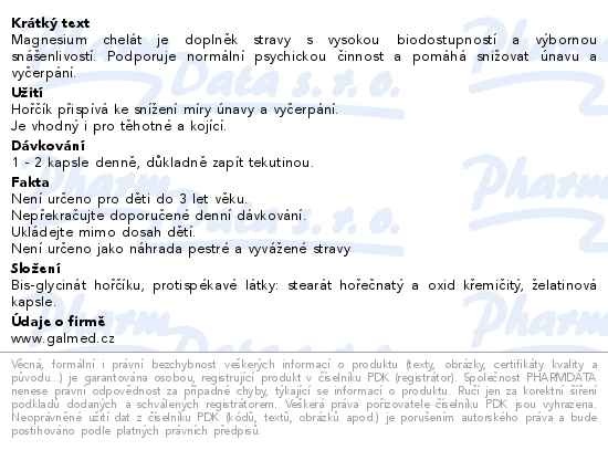 Příbalový leták - Magnesium chelát Galmed cps 100+30