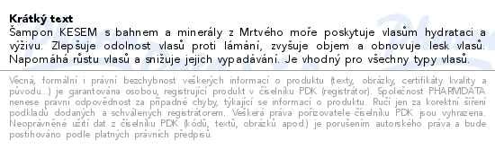 Příbalový leták - KESEM Bahenní šampon z Mrtvého moře 500 ml
