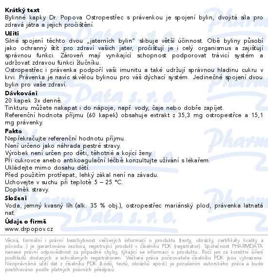 Příbalový leták - Dr.Popov Kapky bylinné Ostropestřec s právenkou 50ml