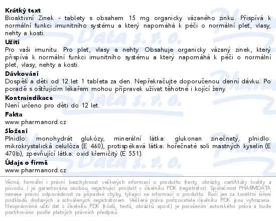 Příbalový leták - Bioaktivní Zinek 60 tablet