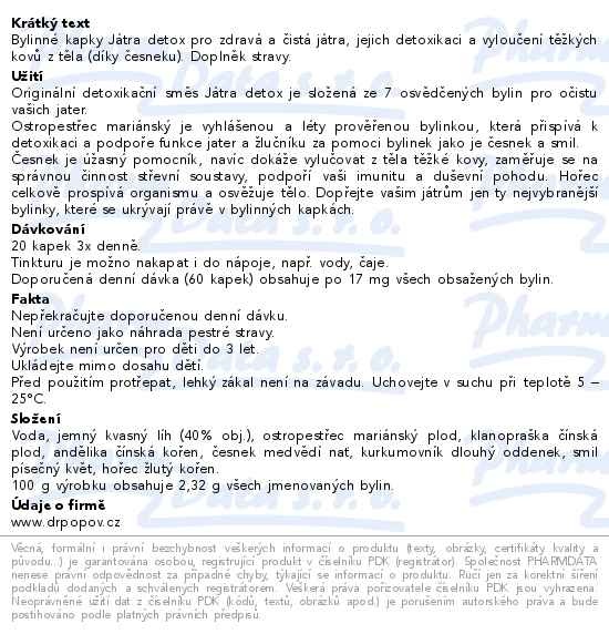 Příbalový leták - Dr.Popov Kapky bylinné Játra detox 50ml