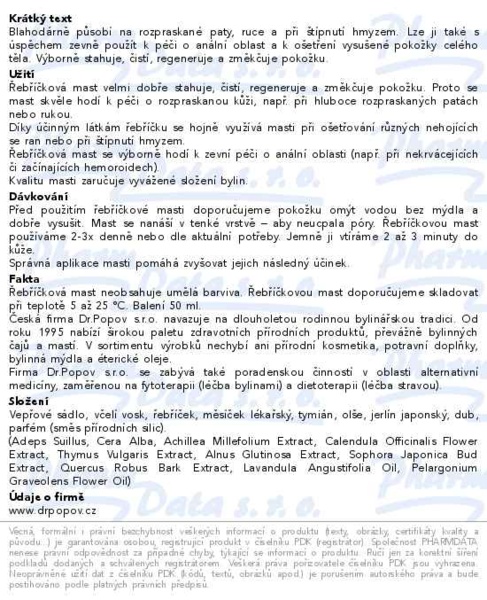 Příbalový leták - Dr.Popov Řebříčková mast 50ml