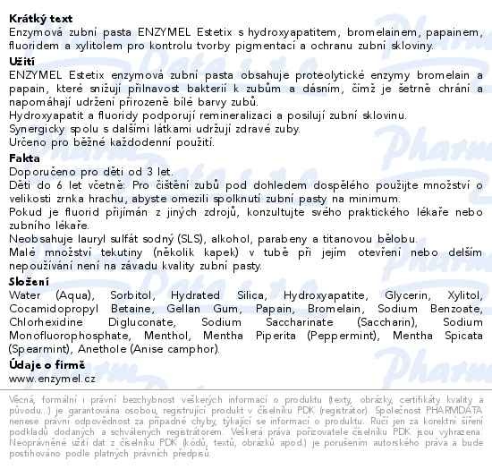 Příbalový leták - ENZYMEL Estetix enzymová zubní pasta 75ml