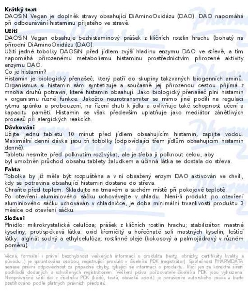Příbalový leták - DAOSIN VEGAN, 10 tablet