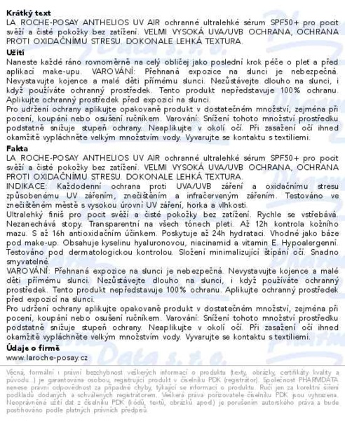 Příbalový leták - LA ROCHE-POSAY ANTHELIOS UVair sérum SPF50+ 50ml
