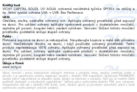 Příbalový leták - VICHY CAPITAL SOLEIL UV AQUA tyčinka SPF50+ 9g