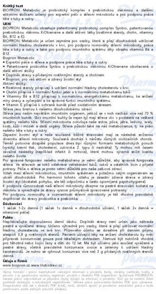 Příbalový leták - Biopron Metabolic 20 sáčků
