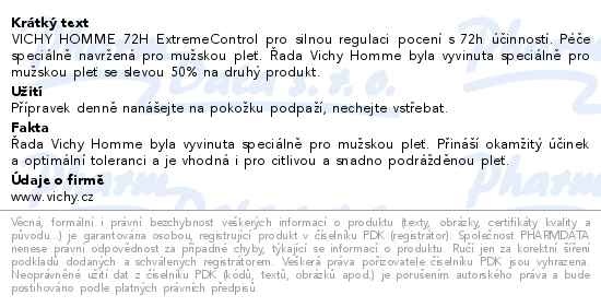 Příbalový leták - VICHY HOMME Extreme Control detranspirant 2x50ml