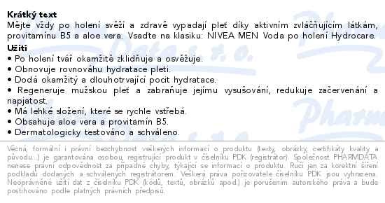 Příbalový leták - NIVEA MEN Hydrocare voda po holení 100ml 81362