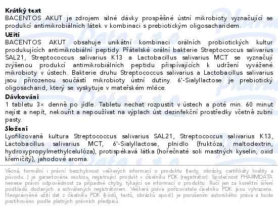 Příbalový leták - BACENTOS AKUT orální probiotikum tbl.20