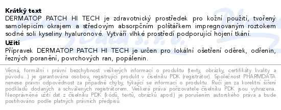 Příbalový leták - DERMATOP patch hi tech 10x10cm 4ks