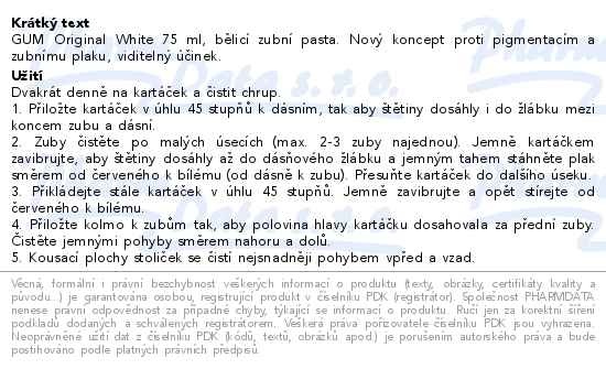 Příbalový leták - GUM OriginalWhite bělicí zubní pasta 75 ml